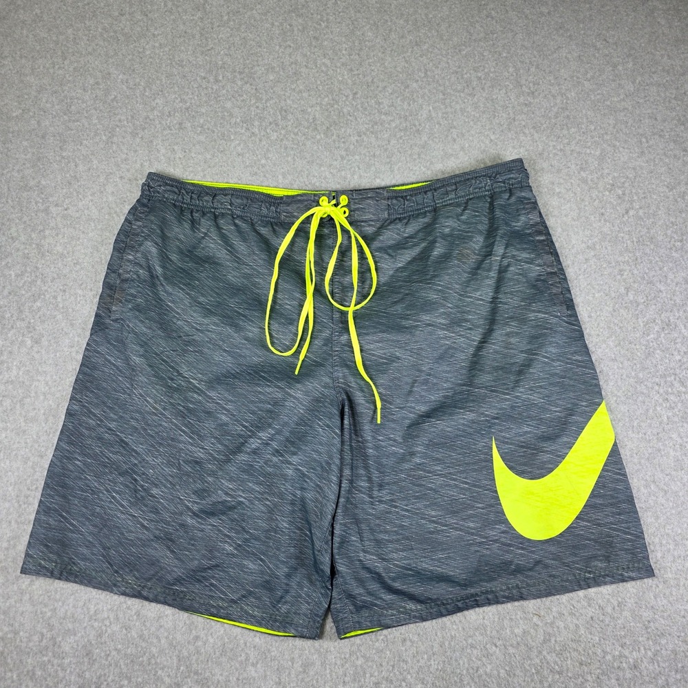 Nike Swim Trunks Men's Size XXL Gray Volt Swoosh Drawstring Active Shorts Beach - Picture 1 of 13